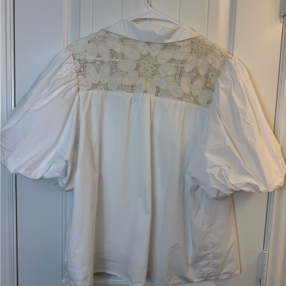 AVARA  Penelope Crochet Cotton White top puff sleeve sz XXXL - Picture 9 of 11